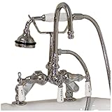 Cambridge配管cam684d-cp Clawfoot浴槽デッキマウント磁器レバー英語電話真鍮蛇口with Hand Held shower-polishedクロム、13 " x 12 " x 