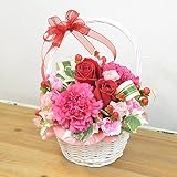 [エルフルール]生花 手付バスケット レッド&ピンク系カラー ボリュームアレンジメント フラワーギフト 花 ギフト プレゼント 誕生日祝い 結婚祝い バレンタイン
