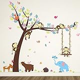 ElecMotive Cartoon Forest Animal Monkey Owls Hedgehog Tree Swing Nursery Wall Stickers Wall Murals D