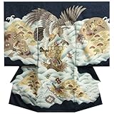 お宮参り　着物　男　正絹初着　紺　荒波飛翔鷹　宝船　金糸刺繍使い　金銀彩　まだら地紋