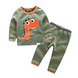 PANCY 子供服 秋冬 長袖 トレーナー ロングパンツ 上下セット ボア 男の子 女の子 可愛い 恐竜 プリント(140cm,グリーン)