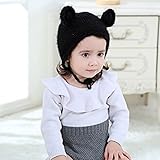 秋と冬の子供の帽子新しいラウンドの耳の保護イヤホフのウールのニットキャッププラスベルベットのパッド付き耳のカバーのヘッドキャップ (ブラック, 50cm)