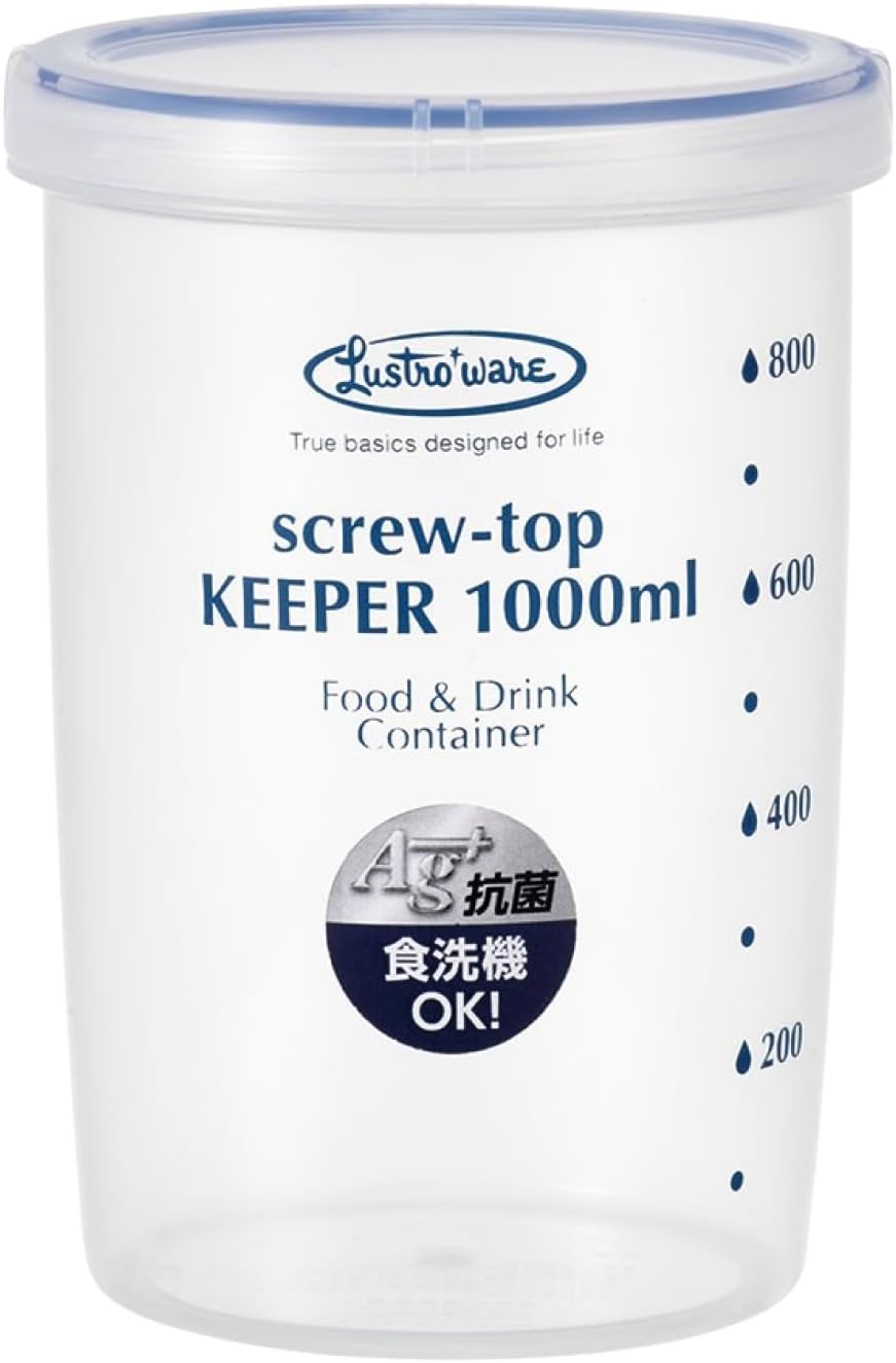 岩崎工業 ラストロウェア スクリュートップ キーパー 深型 1000ml パック ケース 保存容器 密閉容器 キャニスター プロテイン 麦茶 出汁 コーヒー豆 片栗粉 砂糖 洗剤 小麦粉 プラスチック 食洗機 抗菌 耐熱 目盛り B-2275 KN