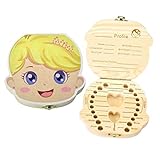 Mogoko Baby Teeth Box Milk Teeth Wood Case Storage Keepsake Organizer Deciduous Souvenir (English Pr