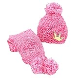 B-PING 赤ちゃん 幼児 子供 服 ギフト 帽子 キャップ　かわいい ニット帽 マフラー セット 男の子 女の子 兼用 防寒 防風 アウター ベビー キッズ　王冠モチーフ ラメ混ニット ベビー (