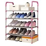 LuluLife シューズラック 玄関収納 靴入れ 靴棚 くつ収納 組み立て式 省スペース スリム (4段, ピンク)