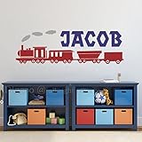 Train名前壁デカールセット、列車壁デカールfor Boys、列車保育園、パーソナライズ名前ビニール壁デカール 14"h x 44.5"w ブラウン CS016-05
