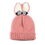 PANCY 秋冬 帽子 子供 ニット帽 女の子 キャップ 毛糸 防寒 ボア かわいい リボン うさぎ耳 50cm 1～5歳(ピンク)