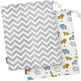 クーシーズ/Kushies ウォータープルーフ ウェットバッグ2枚セット 防水 巾着袋 水着入れ ビーチバッグ (グレイシェブロン/動物)