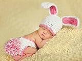 [ラッキージャパン]ベビー 寝相アート 可愛い ウサギ 帽子 パンッ 2点セット 撮影 記念写真 キッズ 毛糸 着ぐるみ出産祝い 兎 赤ちゃん