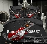 1 袋セット音楽ギターロックデザインの寝具で黒割引ベッドのシート 3 D オイルペイント音楽羽毛布団のキルトカバーを羽毛布団のベッドの設定