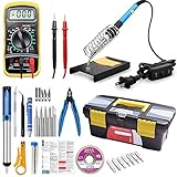 FayTun はんだごてセット 日本PSE認証済み ダイヤル式 温度調節可能 デジタル・マルチメーター セラミックヒーター式 110V60W LEDランプ付き 携帯便利 出張用 一年間の品質保証