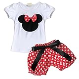 (フィーショー)FEESHOW　女の子　ミッキちゃんチュニック　ミニちゃんコスチューム　Ｔシャツ＋スカート/半ズボン　水玉　ベビーちゃん上下セット　２点セット　入園　通園　ガール　 ガールズ 90/1