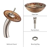 Kraus C-GV-651-12mm-10SN Ares Glass Vessel Sink and Waterfall Faucet Satin Nickel [並行輸入品]
