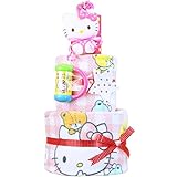サンリオ ハローキティ おむつケーキ 女の子 キティちゃん 名入れ刺繍 3段 出産祝い オムツケーキ バスタオル Hello Kitty (ムーニーパンツタイプＭサイズ)