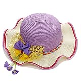Spinas(スピナス) ベビー キッズ 夏 麦わら帽子 鈴付き 3D フラワー モチーフ リボン てんとう虫 コサージュ 女の子 全5色（ピンク　ブルー　レッド　イエロー　パープル） (パープル)