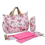 Abonnyc Stylish Baby Diaper Bag - Cotton Messenger Organizer Tote - Change Pad Red Floral [並行輸入品]