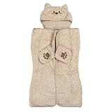 Silver One Cozy Critters Kids Animal Face Sherpa Throw Hooded Cape with Pocket Paws, Tan Cat [並行輸入品]