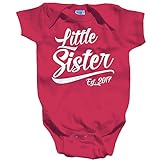 Shirts By Sarah Baby Girl's Little Sister Est. 2017 One Piece Bodysuit (6M Hot Pink) [並行輸入品]