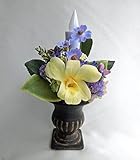 お仏壇 お供え 電池式 キャンドルと花瓶付 小さな 小さな 仏花 祷 黄色のデンファレ アレンジ 咲き続ける 生花 プリザーブドフラワー