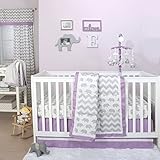 Grey Elephant and Chevron Patchwork 3 Piece Crib Bedding Set with Purple Trim by The Peanut Shell