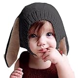 HKH キッズ ニット 帽 うさ耳 ニット帽 赤ちゃん ベビー 帽子 防寒 子供 衣装 (ブラック)