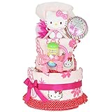 おむつケーキ すまいる ＜ ハローキティ ＞ 2段 出産祝い ギフト 【 名入れ 刺繍 ＆ メッセージカード ＆ ラッピング 無料 】 ( オムツ パンパース M ) お祝い プレゼント