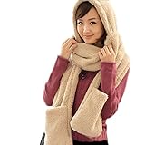 bluelemon　防寒　帽子マフラー 手袋 ポケット　 一体型タイプ (ベージュ)