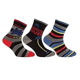 キッズ・子供・ジュニア ボーイズ スカル/プレイヤーデザイン コットンリッチソックス(3足組) 男の子 (EUR 23-26) (レッド/ブルー/グレー)