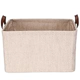 Hinwo 収納かご バスケット 収納ケース 折りたたみ 衣類 収納袋 ランドリー 洗濯カゴ 大容量 ハンドル付き クローゼット 衣類整理 洗濯物入れ 鉄骨フレーム リネン ジュート 撥水加工 （ウェーブ ベージュ 42x30x25cm）