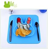 Kuke 安全シリコン素材　かわいいウサギの形　お食事マット　子供用　水洗い　赤ちゃん　洗える　ランチョンマット　食器　吸盤付き