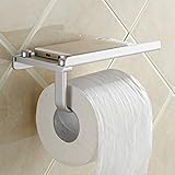 Tumao ペーパーホルダー 紙巻器 棚付き トイレット ペーパーホルダー ステンレス製 スマホ 携帯 風呂場 洗面所 棚付紙巻器 銀色