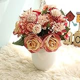 YSBER 1 * 2ブーケ韓国の人工ダリアローズ花牡丹シルク花の花束落ちる鮮やかな結婚式ホームパーティーの装飾花や誕生日の花嫁（オレンジ）