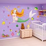 ufengkeカラフルMermaid Underwater World壁飾り、子供の部屋保育園取り外し可能な壁のステッカー壁画