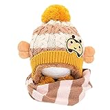 冬のベビーキッズガールズボーイズ帽子暖かいスカーフは、ぬいぐるみの耳キャップギフトセット・ベージュを守ります