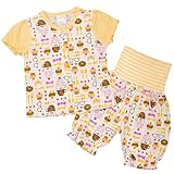 キッズパジャマ[enfant pur]女の子|女児|子供用カップケーキ|カフェ柄半袖(パフスリーブ)パジャマ上下セット 95cm イエロー