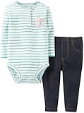 カーターズ carter's baby line 長袖ロンパース&パンツセット 6ヶ月 ボーダー 緑 デニム レギンス 121C810 【並行輸入品】
