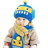 【Yusongirl】赤ちゃん 幼児 子供 服 ギフト 帽子 キャップ　かわいい 耳あて 耳カバー 付き ボア ニット帽 マフラー セット 男の子 女の子 兼用 防寒 防風 ロボット柄 ベビー キッズ
