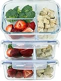 [ 3パック]プレミアム3コンパートメントガラスMeal Prepコンテナ3コンパートメント6点セットwithスナップロック蓋、BPAフリー、Leakproof、電子レンジ、オーブン、冷凍庫、食器洗い