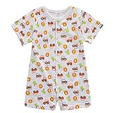 綿素材 前開き ロンパース 男の子 新生児 赤ちゃん ベビー 59㎝ アニマル柄 カエル柄 クルマ柄 ジェット機柄 夏用 通気性 (クルマ柄)