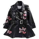 LJYH 女の子レザースカート　おしゃれキッズアウターコート中国風胡蝶のプリント革ロングトップス　長袖　春秋冬　防寒　防風ガールズ可愛い服 ブラック　100cm