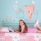 Walplus Teddy Bear Childrens Kids Nursery Baby Bedroom Wall Stickers Mural Art, Pink