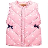 WIN 使える オシャレ女児 コットンベスト キルティング ダウンジャケット 秋冬 子供服　キッズ　アウター　中綿 厚手　暖かい (100cm, ピンク)