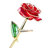 24 Kゴールドローズフラワーwith Long Stem ForeverローズDipped in誕生日、バレンタインの日、母の日、クリスマスにゴールドギフトレディースガールズ M レッド