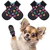 BINGPET 犬 靴下 ペット用靴下 滑り止め 4個セット 肉球保護 犬用靴下 防滑ソックス 柔らかい 脱げない かわいい 転倒防止 室内履き 通気性 老犬 介護サポート 足舐め防止 かわいい おしゃれ 小型犬 中型犬 大型犬 犬靴下 (爪ー黒, L)