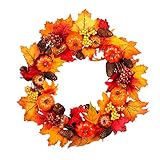 RaiFu 花輪 秋 紅葉 45CM ガーランド シュガー パンプキン パインコーン メープルリーフ ガーランド ドア掛け　玄関飾り　インテリア ウェディング 祝日 装飾 吊る おしゃれ ライトなし