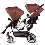 Nice Days（ナイス　ディズ）　 2人乗り ベビーカー 縦型 新生児から使える ソフト 安全　防水 紫外線防止 バギー (シルバー＋コーヒー)