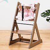 【ベビーチェア ハイチェア 高さ調節 木製 専用クッション付き】こどもと一緒に成長するチェア 高さ調節可能！ 安全ベルト付き ふかふかクッションセット チェア色：ブラウン クッション色／柄：スイーツ