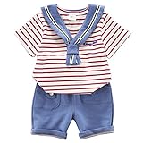 YY-Natuhi ベビー服 子供服 男の子 女の子 上下2点セット 半袖 トップス ズボン トレーナー キッズ服 春夏 幼児 ルームウェア セットアップ ボーイズ かわいい ストライブ柄 シャツ (