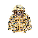 [FERE8890] ボーイズ ウインドブレーカー ジャケット コート 猫 トップス キッズ 可愛い フード付き ファスナー スポーツ お誕生日 イエロー 身長90cm左右